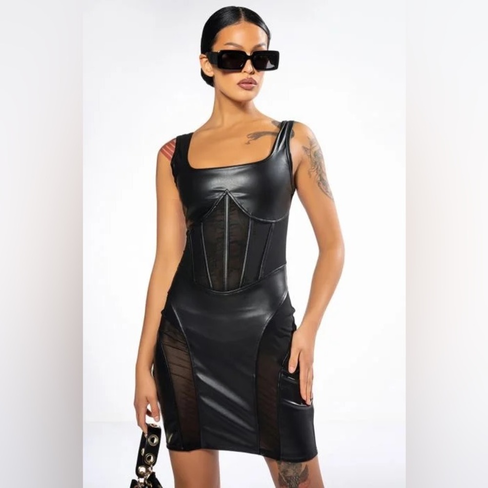 AKIRA Label Big Distraction Mesh Detail Mini Dress